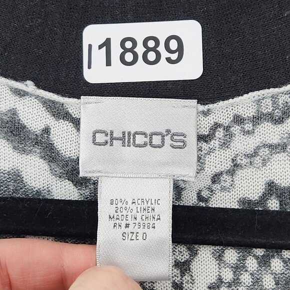Chicos Sweater Women 0 Black White 4 3/4 Sleeve Cardigan Lightweight Linen Blend - Picture 8 of 11